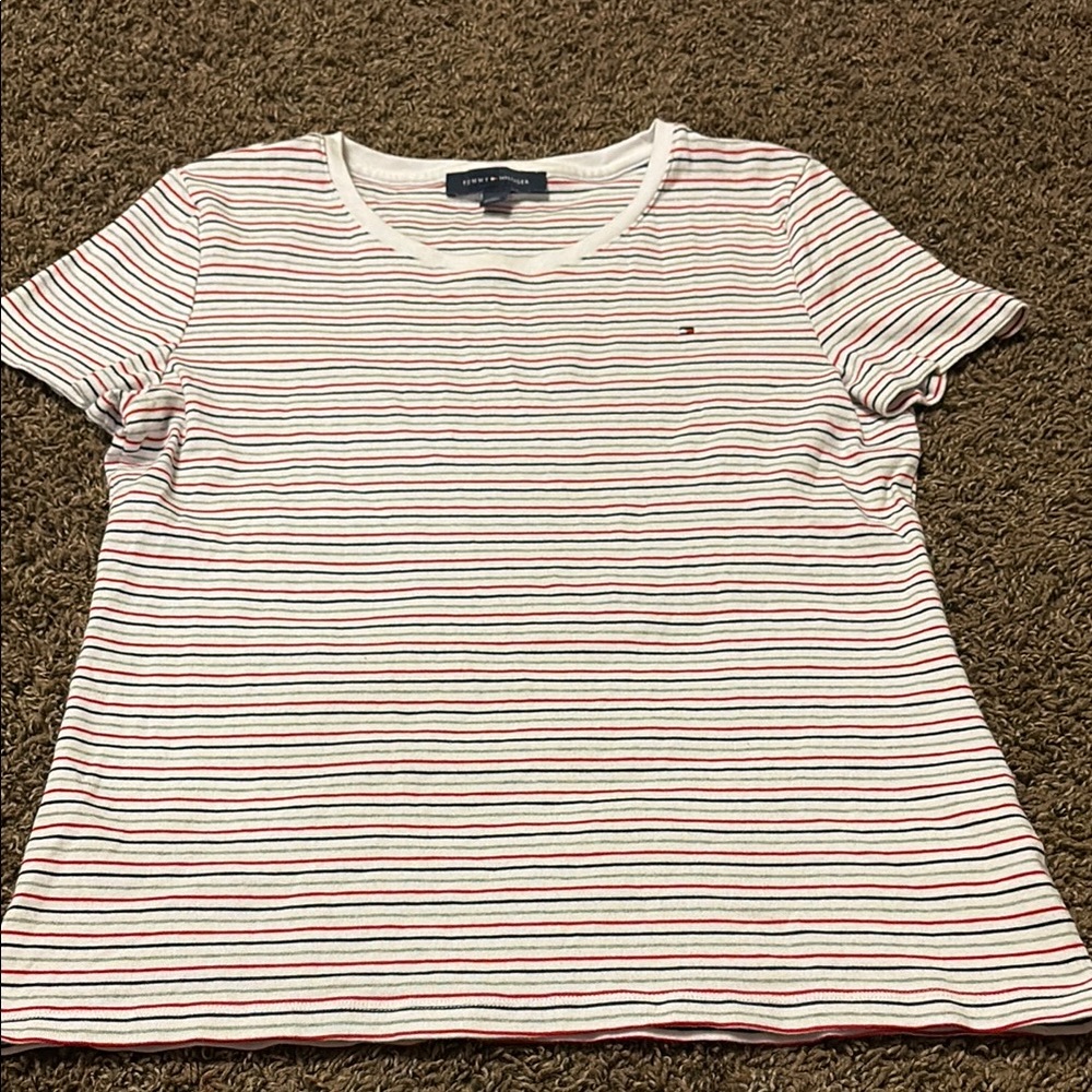 Tommy Hilfiger Fitted White and Red Short Sleeve T-Shirt